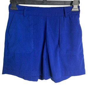 A New Day Pull On Retro Shorts S Blue Elastic Waist Flat Front Pockets Belt Loop